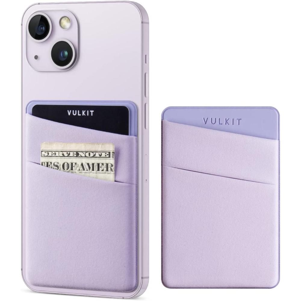 image:imageVULKIT Phone Card Holder Slim Elastic Adhesive Phone Wallet Credit Card Sleeves Sticker for Back of SmartphoneLilacLilac
