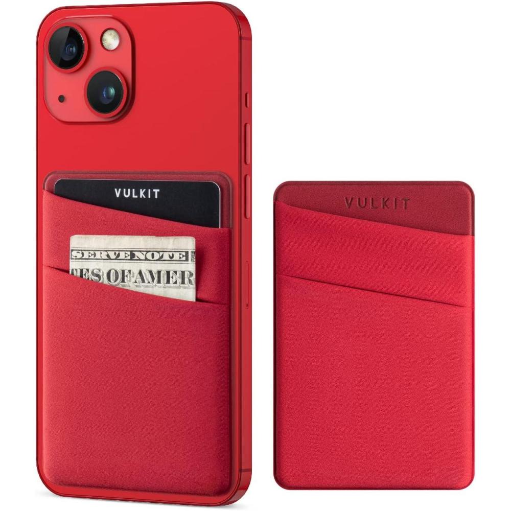 image:imageVULKIT Phone Card Holder Slim Elastic Adhesive Phone Wallet Credit Card Sleeves Sticker for Back of SmartphoneLilacRed
