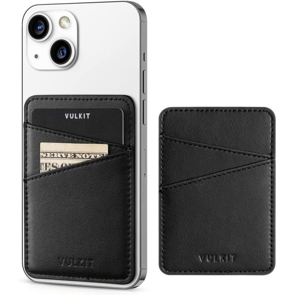 image:imageVULKIT Phone Card Holder Wallet Leather Adhesive Pocket RFID Blocking Credit Card Sleeves Stick Back of Phone Smartphones BlackBlack