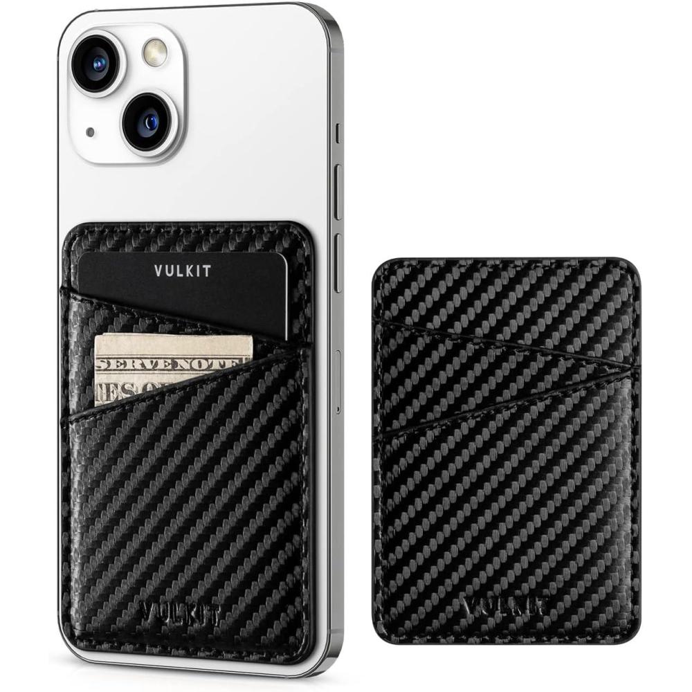 image:imageVULKIT Phone Card Holder Wallet Leather Adhesive Pocket RFID Blocking Credit Card Sleeves Stick Back of Phone Smartphones BlackCarbon Black