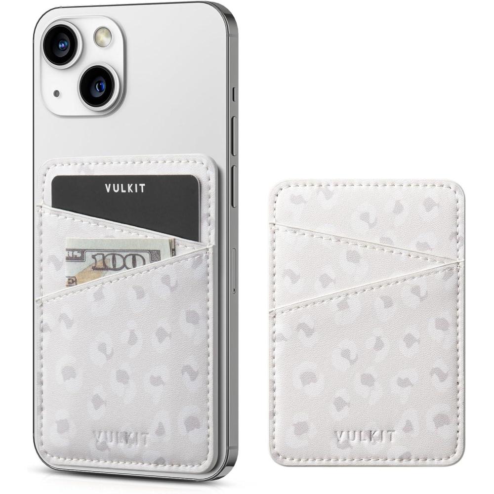 image:imageVULKIT Phone Card Holder Wallet Leather Adhesive Pocket RFID Blocking Credit Card Sleeves Stick Back of Phone Smartphones BlackLeopard