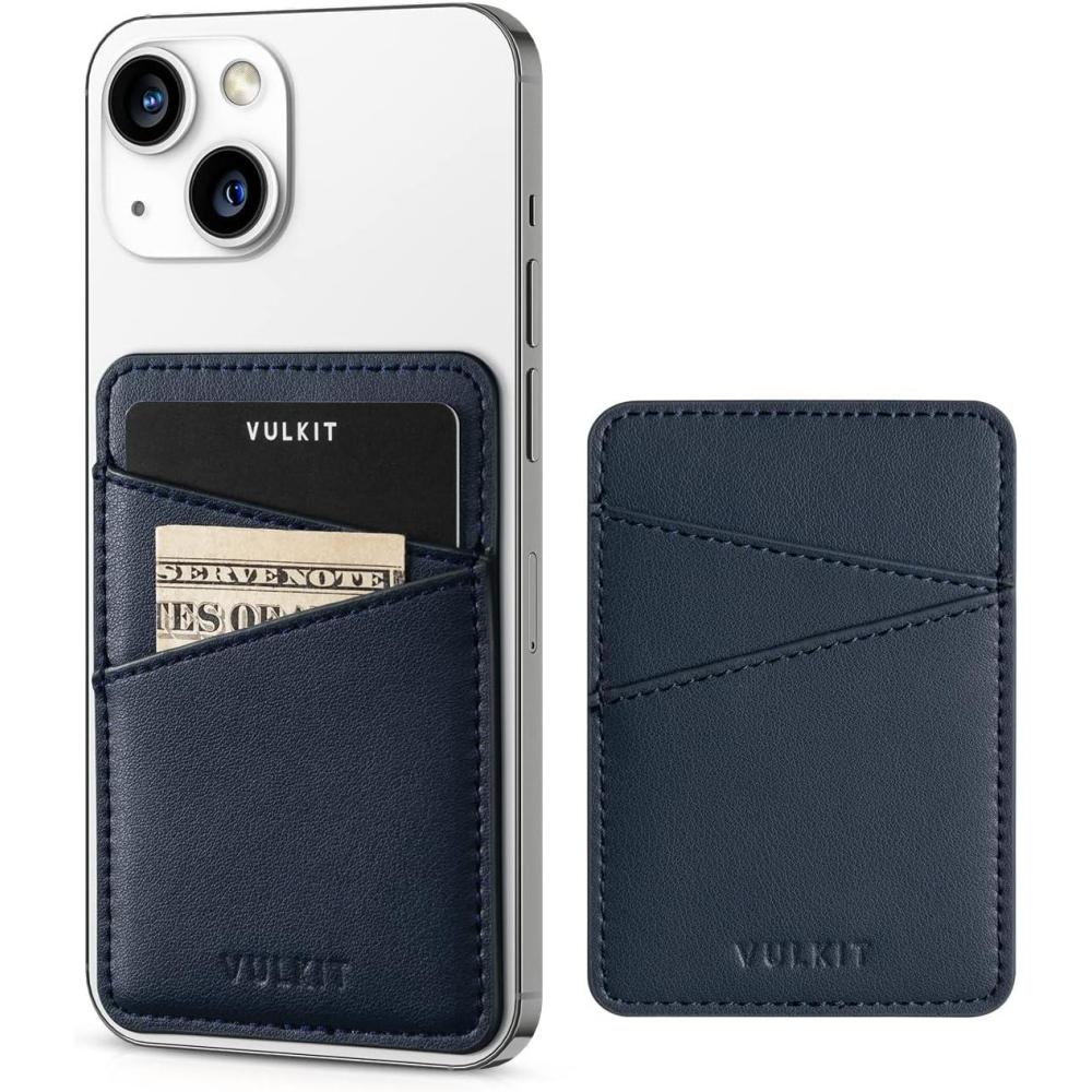 image:imageVULKIT Phone Card Holder Wallet Leather Adhesive Pocket RFID Blocking Credit Card Sleeves Stick Back of Phone Smartphones BlackNavy