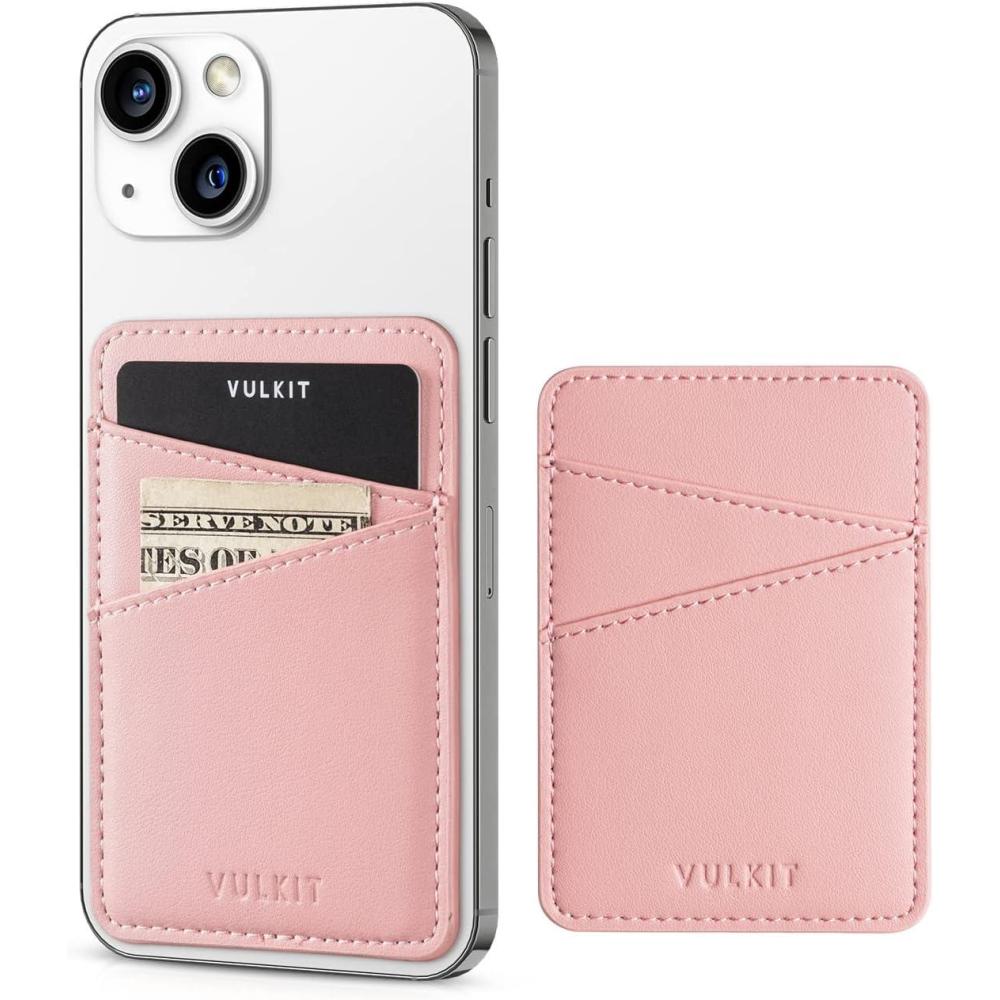 image:imageVULKIT Phone Card Holder Wallet Leather Adhesive Pocket RFID Blocking Credit Card Sleeves Stick Back of Phone Smartphones BlackRose