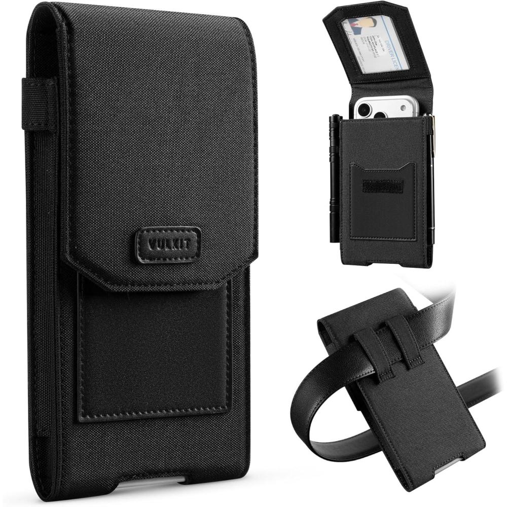 image:imageVULKIT Phone Holster Fits iPhone Series Galaxy Series Moto UniversalFitted with ID Window amp Pen Slot Heavy Duty Nylon Phone Belt HolderBlack