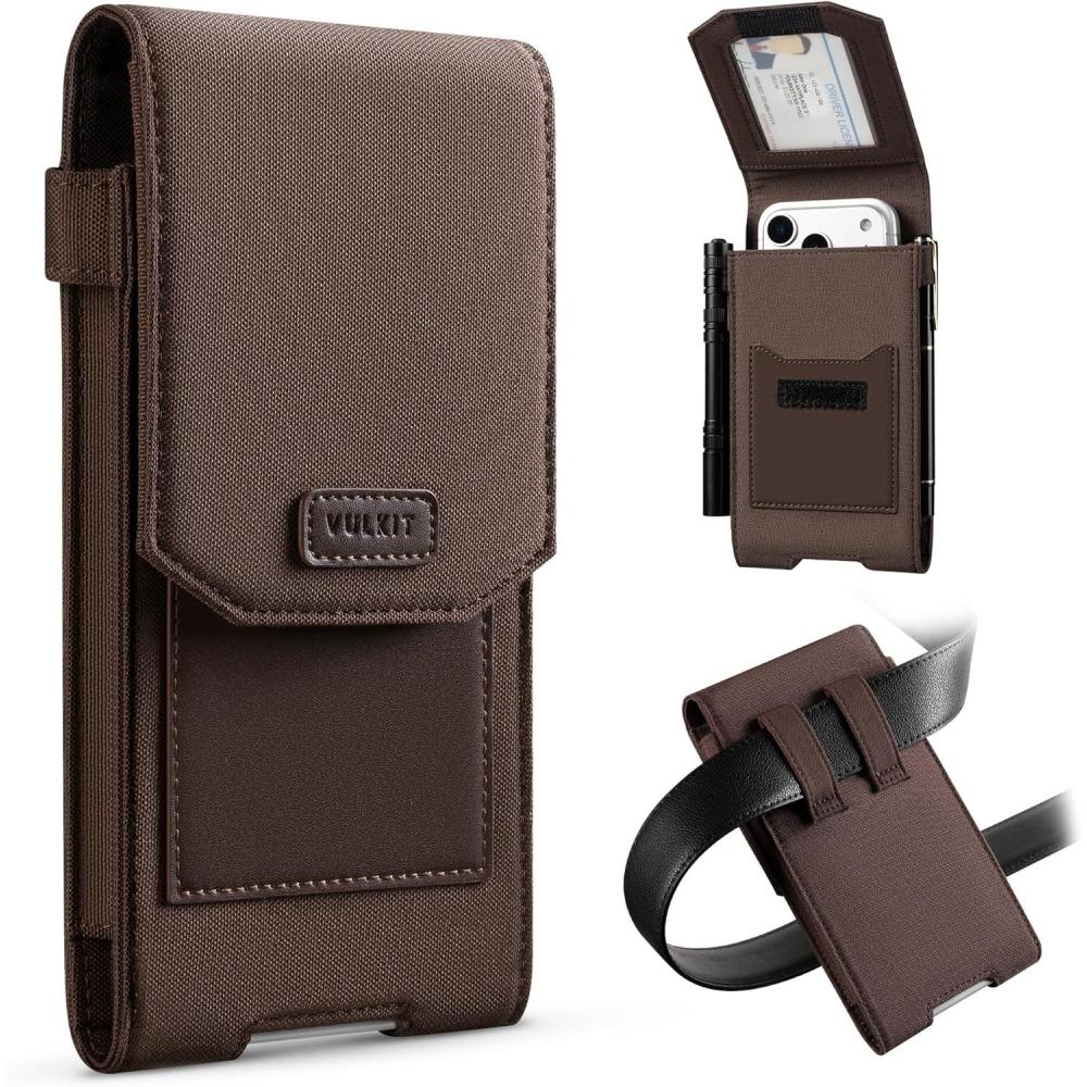 image:imageVULKIT Phone Holster Fits iPhone Series Galaxy Series Moto UniversalFitted with ID Window amp Pen Slot Heavy Duty Nylon Phone Belt HolderEspresso