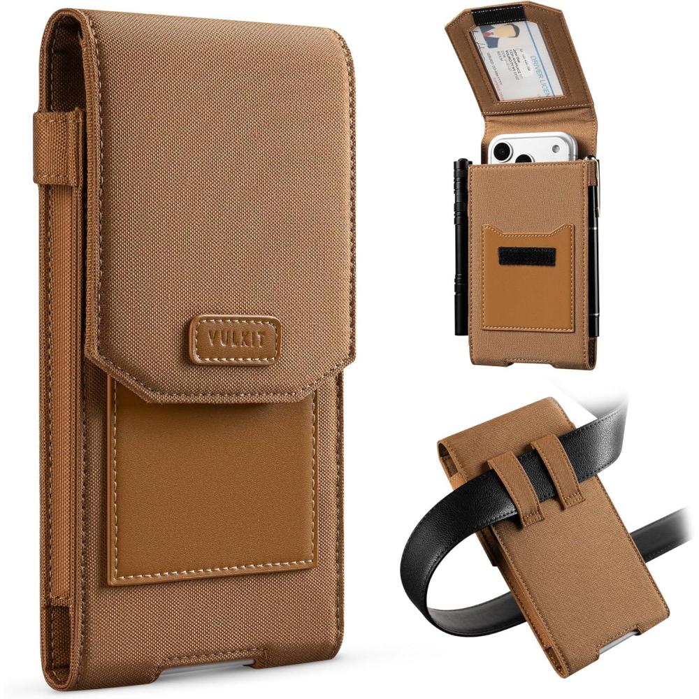 image:imageVULKIT Phone Holster Fits iPhone Series Galaxy Series Moto UniversalFitted with ID Window amp Pen Slot Heavy Duty Nylon Phone Belt HolderKhaki