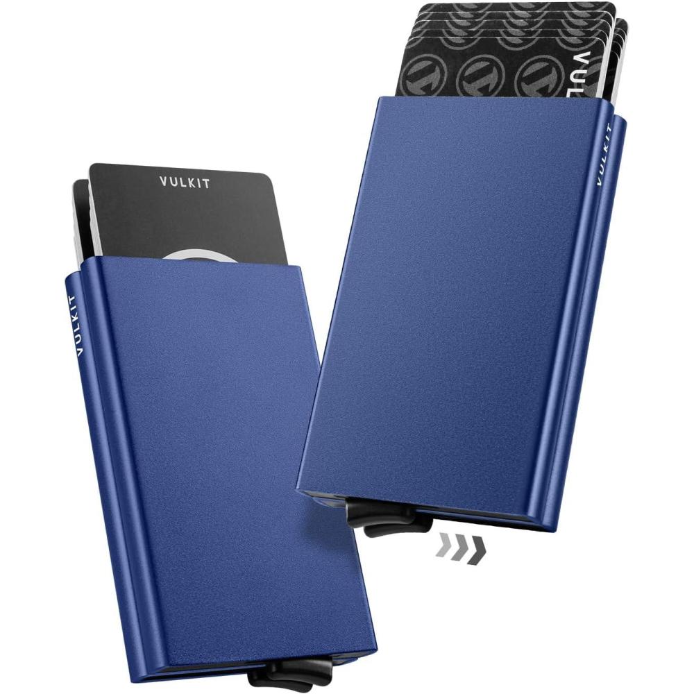 image:imageVULKIT Pop Up Card Holder Minimalist Card Case RFID Blocking 2 Double Slim Metal Case for Men or Women Navy