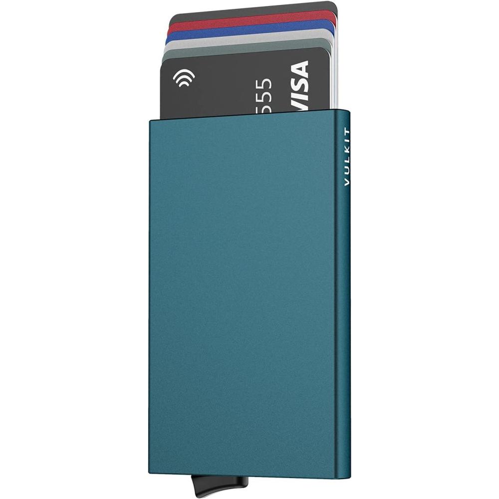 image:imageVULKIT Pop Up Wallet Slim Minimalist Credit Card Holder For Men and Women RFID Blocking Mini Metal Case Wineemerald green