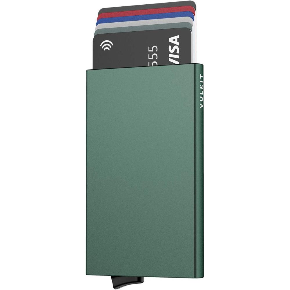 image:imageVULKIT Pop Up Wallet Slim Minimalist Credit Card Holder For Men and Women RFID Blocking Mini Metal Case Winemidnight green