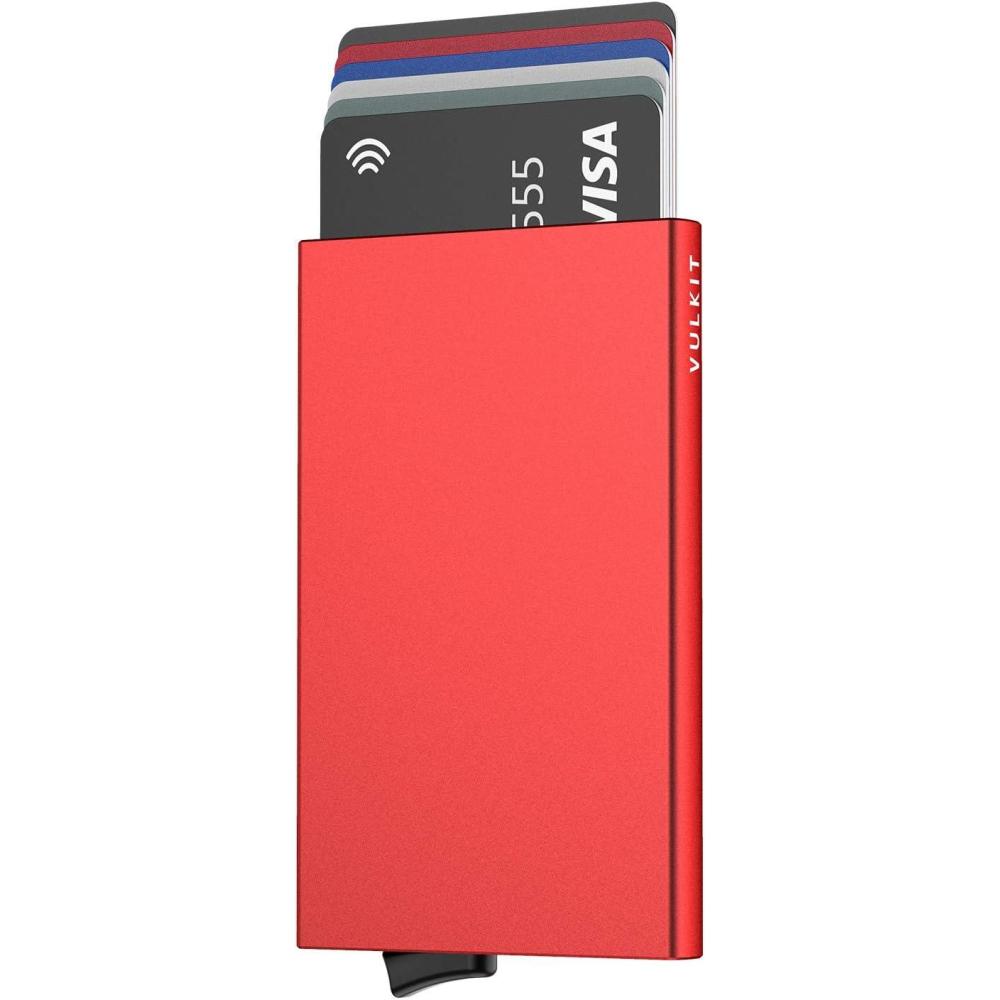 image:imageVULKIT Pop Up Wallet Slim Minimalist Credit Card Holder For Men and Women RFID Blocking Mini Metal Case Winered