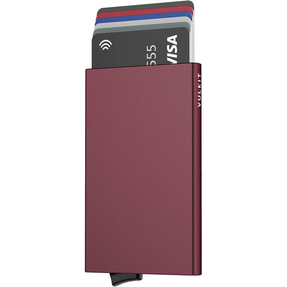 image:imageVULKIT Pop Up Wallet Slim Minimalist Credit Card Holder For Men and Women RFID Blocking Mini Metal Case Winewine