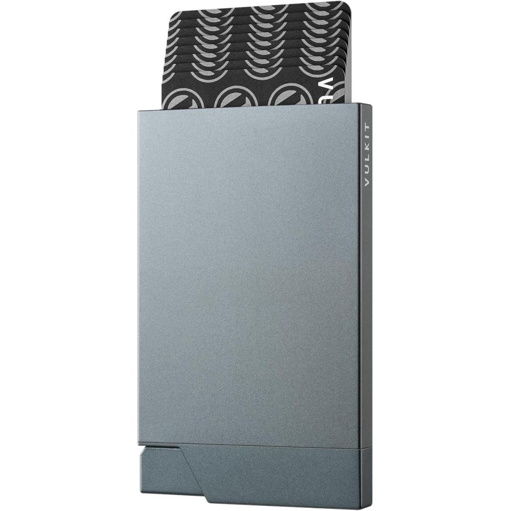 image:imageVULKIT Pop up Card Holder Minimalist Credit Card Holder RFID Blocking Slim Metal Card Case for Men or WomenRose GoldNEWGrey