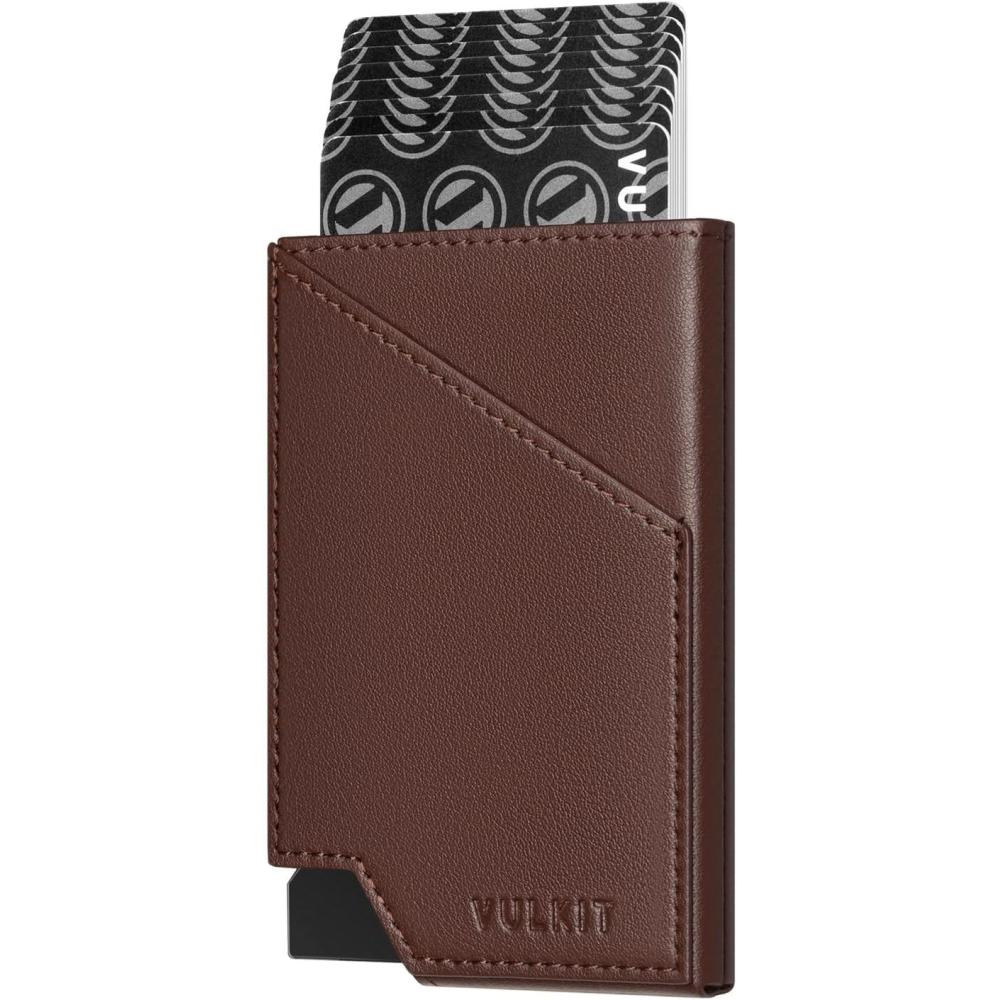 image:imageVULKIT Pop up Card Wallet RFID Blocking Slim Aluminum Metal Bank Card Holder Case with Business Money Pocket for Credit Cards Notes and Coins BlackEspresso