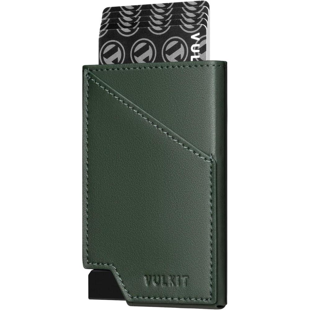 image:imageVULKIT Pop up Card Wallet RFID Blocking Slim Aluminum Metal Bank Card Holder Case with Business Money Pocket for Credit Cards Notes and Coins BlackGreen