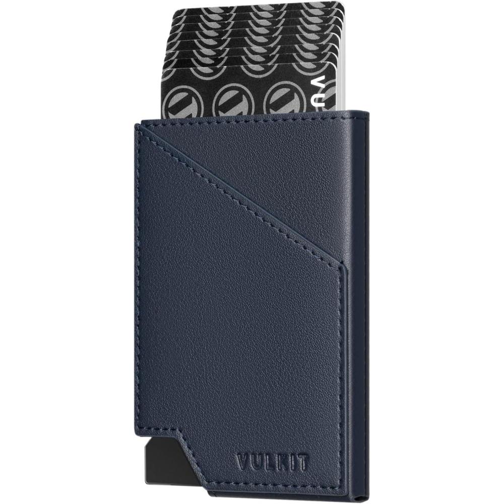 image:imageVULKIT Pop up Card Wallet RFID Blocking Slim Aluminum Metal Bank Card Holder Case with Business Money Pocket for Credit Cards Notes and Coins BlackNavy
