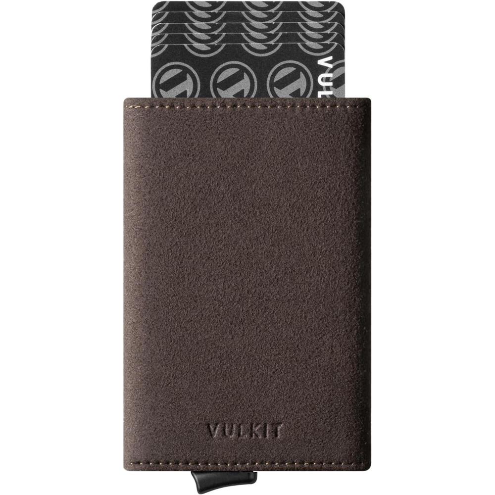 image:imageVULKIT Pop up Wallet RFID Blocking Leather Credit Card Wallet with Banknote Compartment ID Window amp Coin PocketAlcantara Brown