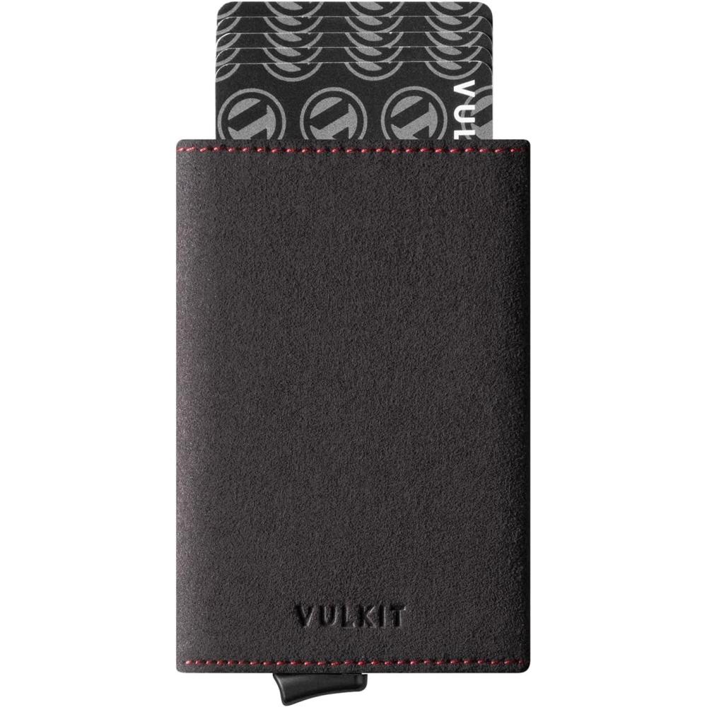 image:imageVULKIT Pop up Wallet RFID Blocking Leather Credit Card Wallet with Banknote Compartment ID Window amp Coin PocketAlcantara Dark Grey