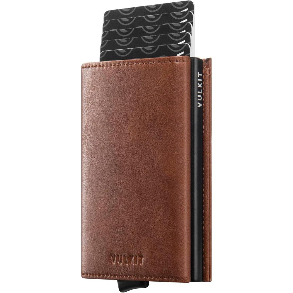 image:imageVULKIT Pop up Wallet RFID Blocking Leather Credit Card Wallet with Banknote Compartment ID Window amp Coin PocketBrown