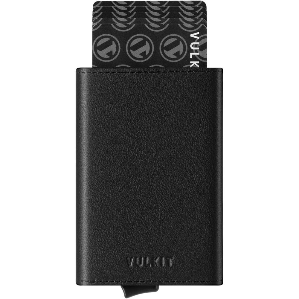 image:imageVULKIT Pop up Wallet RFID Blocking Leather Credit Card Wallet with Banknote Compartment ID Window amp Coin PocketTopgrain Cowhide Black