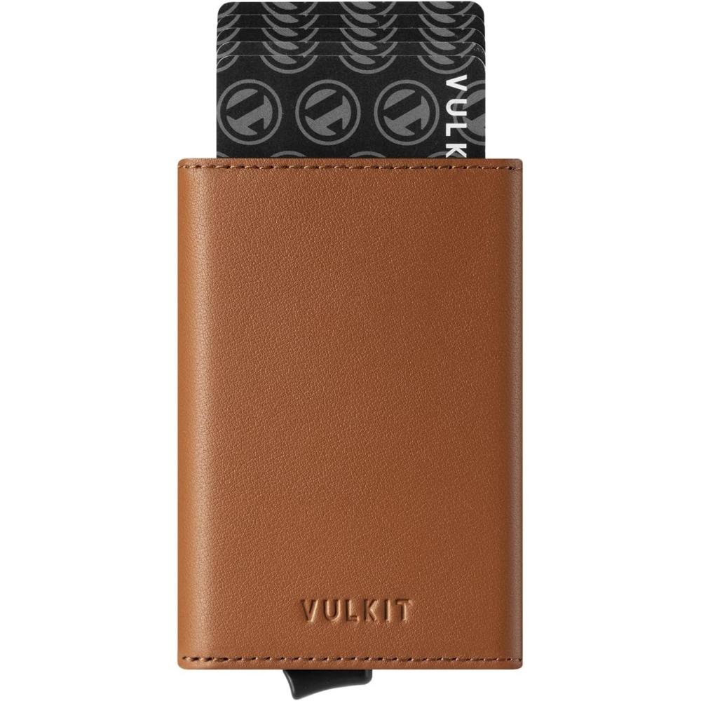 image:imageVULKIT Pop up Wallet RFID Blocking Leather Credit Card Wallet with Banknote Compartment ID Window amp Coin PocketTopgrain Cowhide Brown