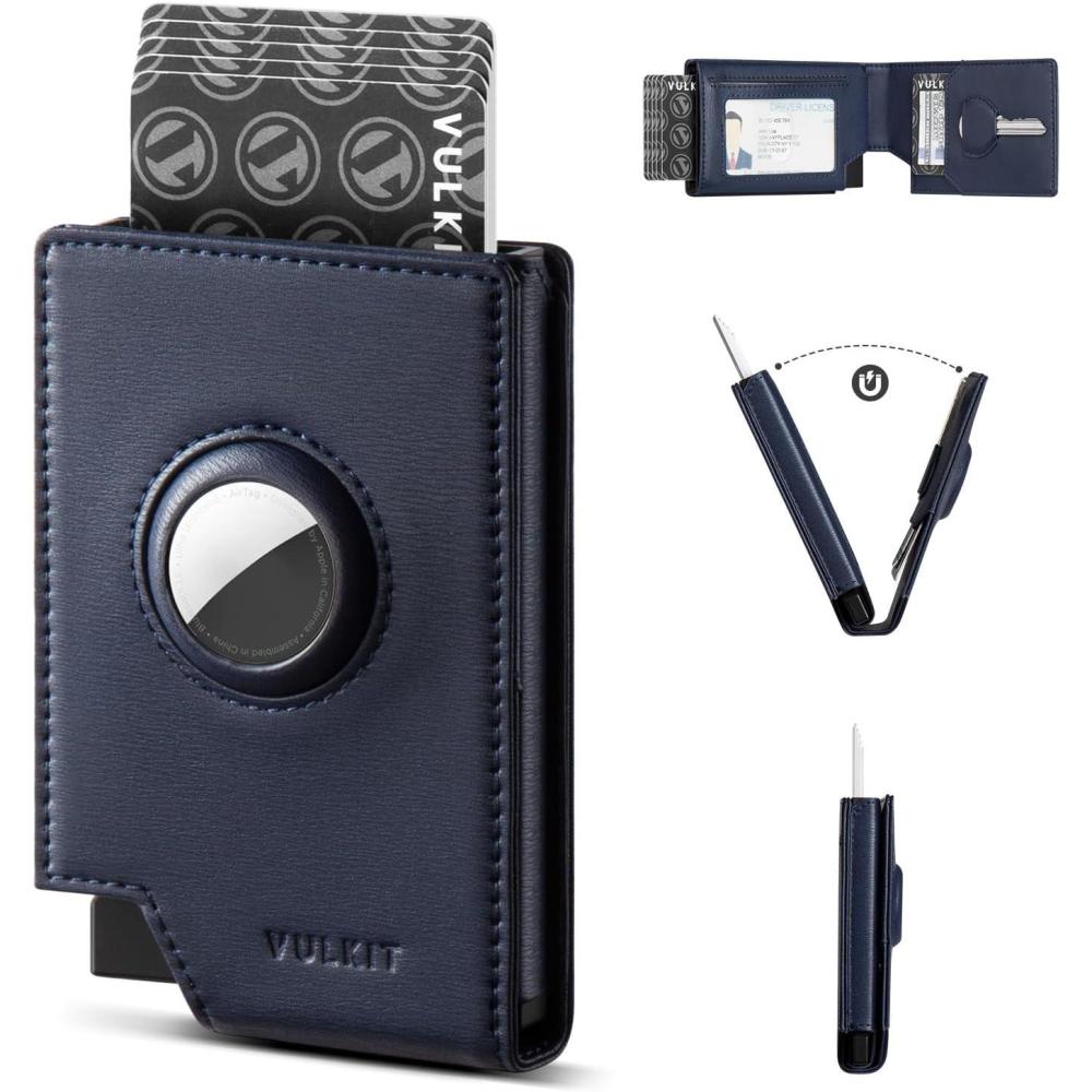 image:imageVULKIT PopUp Card Holder Wallet for Men with AirTag Holder RFID Blocking Smart Wallet Mens Card Holder Metal Wallet with ID Windows Key Slot Bill Slot Metal Card Case NavyNavy