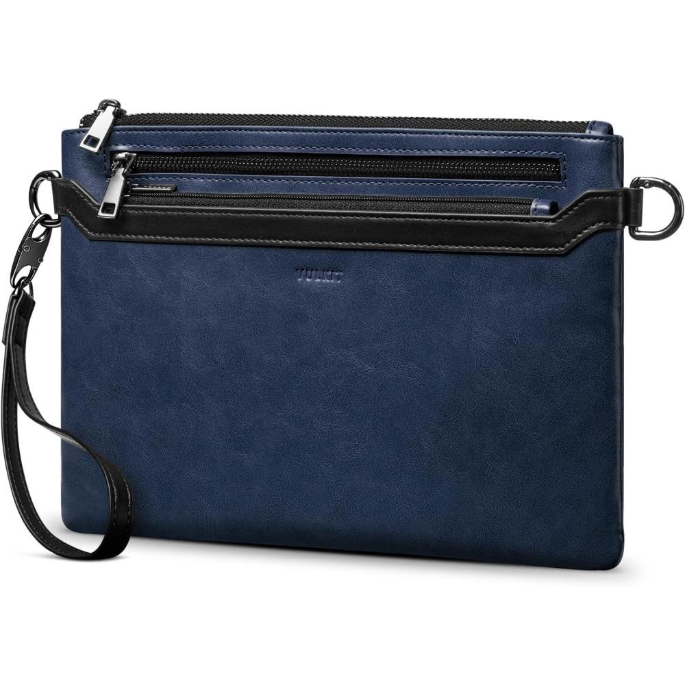 image:imageVULKIT RFID Blocking Clutch Bag for Men Large Mens Wristlet Wallet Business HandbagNavy Steel