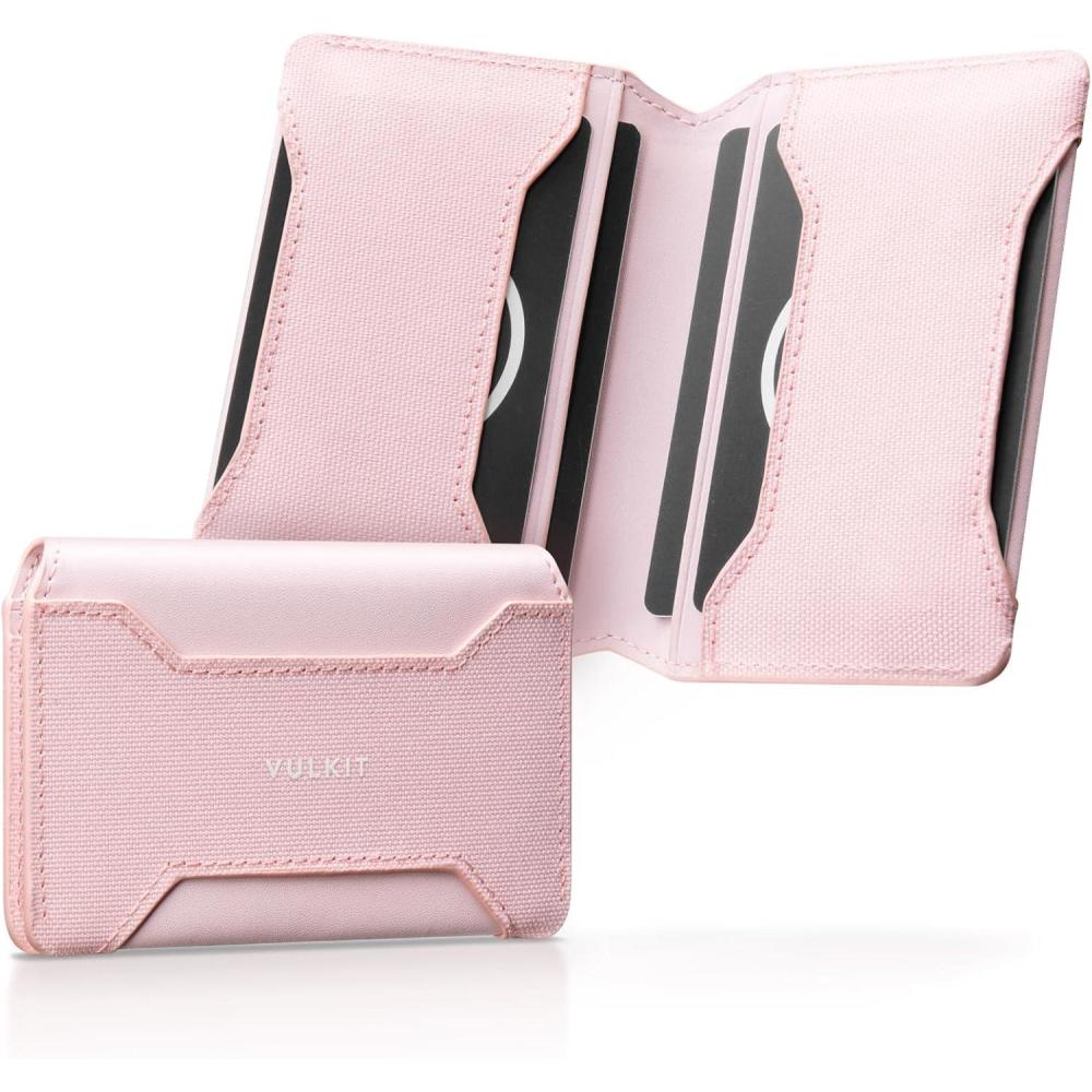 image:imageVULKIT Slim Card Holder Leather Small Front Pocket Wallet with Magnetic Closure RFID Blocking Minimalist Card CaseBeigePink