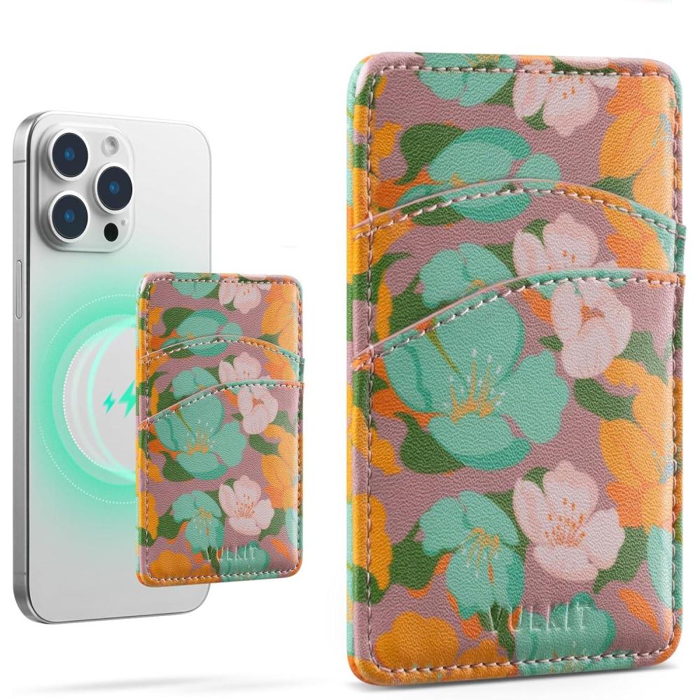 image:imageVULKIT Slim Leather Women Phone Wallet RFID Blocking Magnetic Phone Case Back of SmartphoneFlower