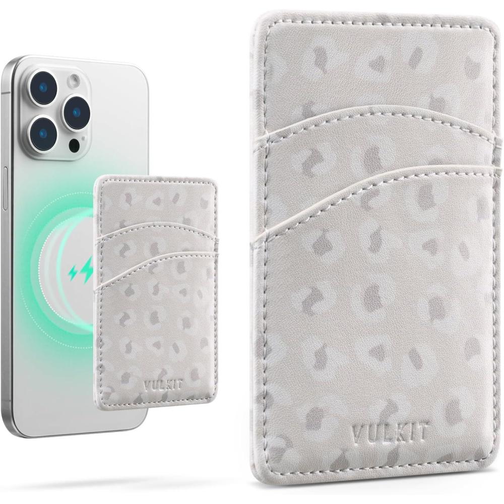 image:imageVULKIT Slim Leather Women Phone Wallet RFID Blocking Magnetic Phone Case Back of SmartphoneLeopard