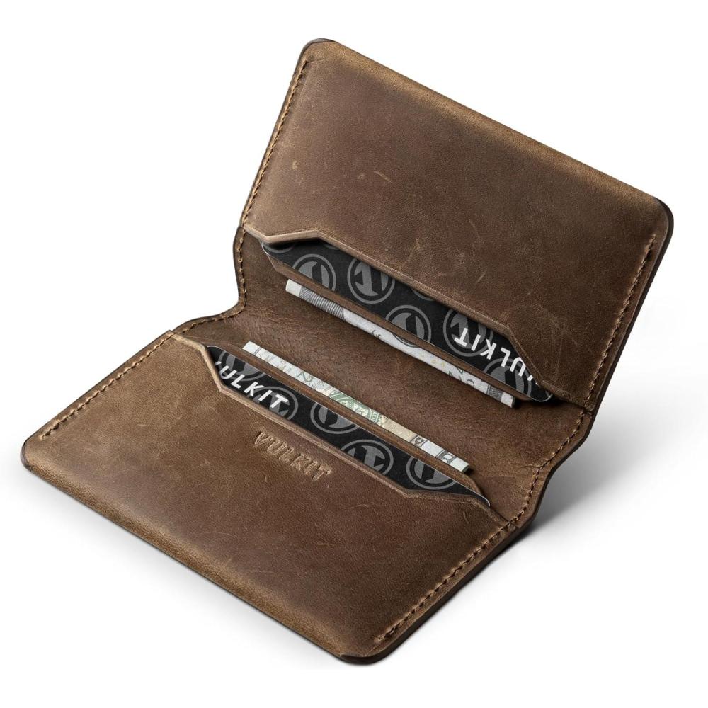 image:imageVULKIT Slim Minimalist Card Holder RFID Blocking Leather Credit Card Holder Front Pocket Wallet Magnetic ClosureHandicrafts Cowhide Espresso