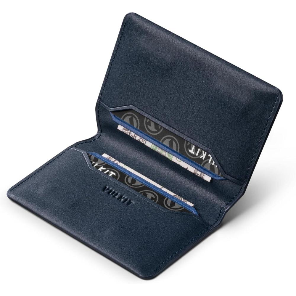 image:imageVULKIT Slim Minimalist Card Holder RFID Blocking Leather Credit Card Holder Front Pocket Wallet Magnetic ClosureNavy