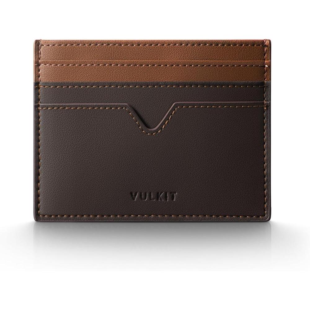 image:imageVULKIT Slim Minimalist Wallet for Men RFID Blocking Credit Card Holder Compact Front Pocket Wallet Holds 6 Cards Cash Notes amp Coins Easy Carry Ultra ThinBrown