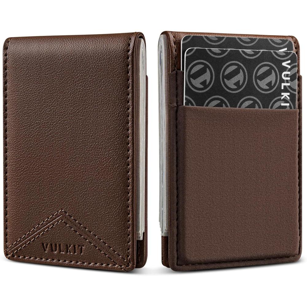 image:imageVULKIT Slim Money Clip Wallets  Thin FRID Credit Card Holder Minimalist Front Pocket Wallet for Men Leather with Magnetic Money Clip Holds Cash amp CardsDark Browm