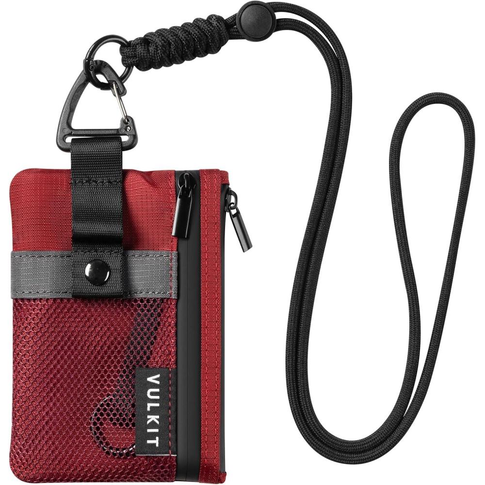 image:imageVULKIT Small Minimalist Wallet for Women and Men RFID Blocking Zipper Coin Pouch with ID Window and Keychain Water Resistant Travel Lanyard Wallet BlueRed