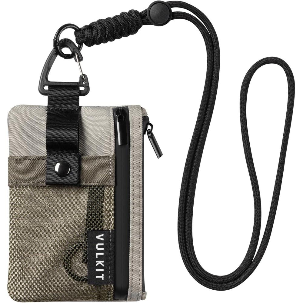 image:imageVULKIT Small Minimalist Wallet for Women and Men RFID Blocking Zipper Coin Pouch with ID Window and Keychain Water Resistant Travel Lanyard Wallet BlueOlive Green