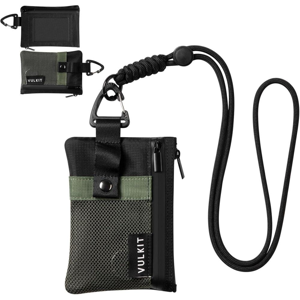 image:imageVULKIT Small Minimalist Wallet for Women and Men RFID Blocking Zipper Coin Pouch with ID Window and Keychain Water Resistant Travel Lanyard Wallet BlueArmygreenblack