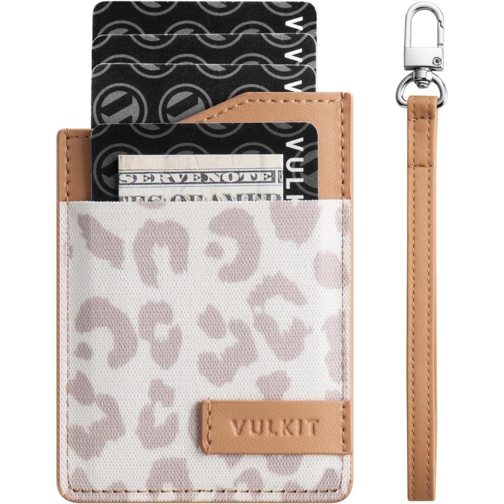 image:imageVULKIT Small Wallet for Women Slim RFID Leather Credit Card Holder for Men Mini Thin Purse with Wristlet KeychainLeopardKhakiLeopardKhaki