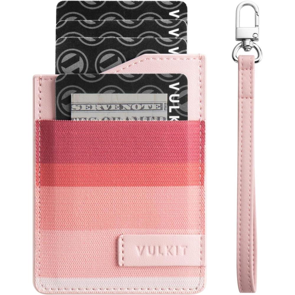 image:imageVULKIT Small Wallet for Women Slim RFID Leather Credit Card Holder for Men Mini Thin Purse with Wristlet KeychainLeopardKhakiPink