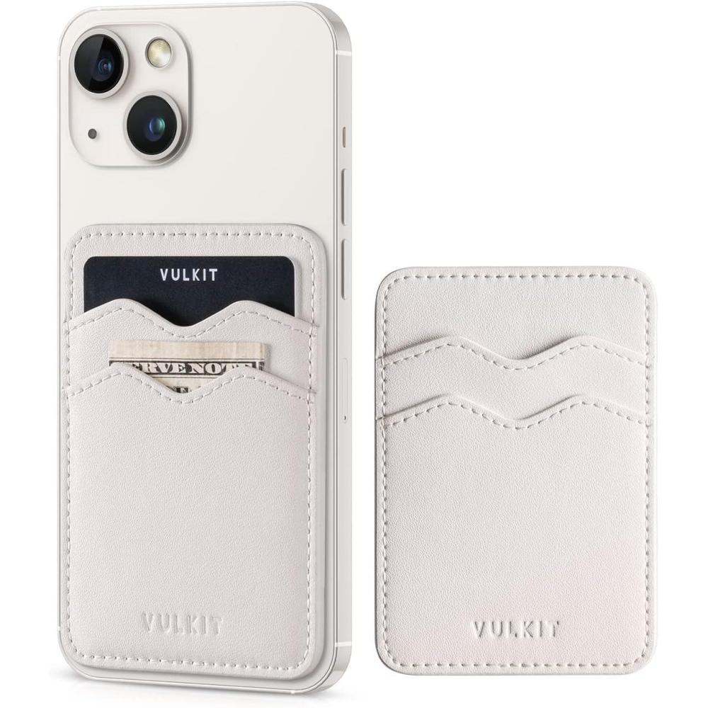 image:imageVULKIT Stick on Card Holder Compatible for iphone Leather Cell Phone Wallet Credit Card Case Strong Sticker for WomenBeige