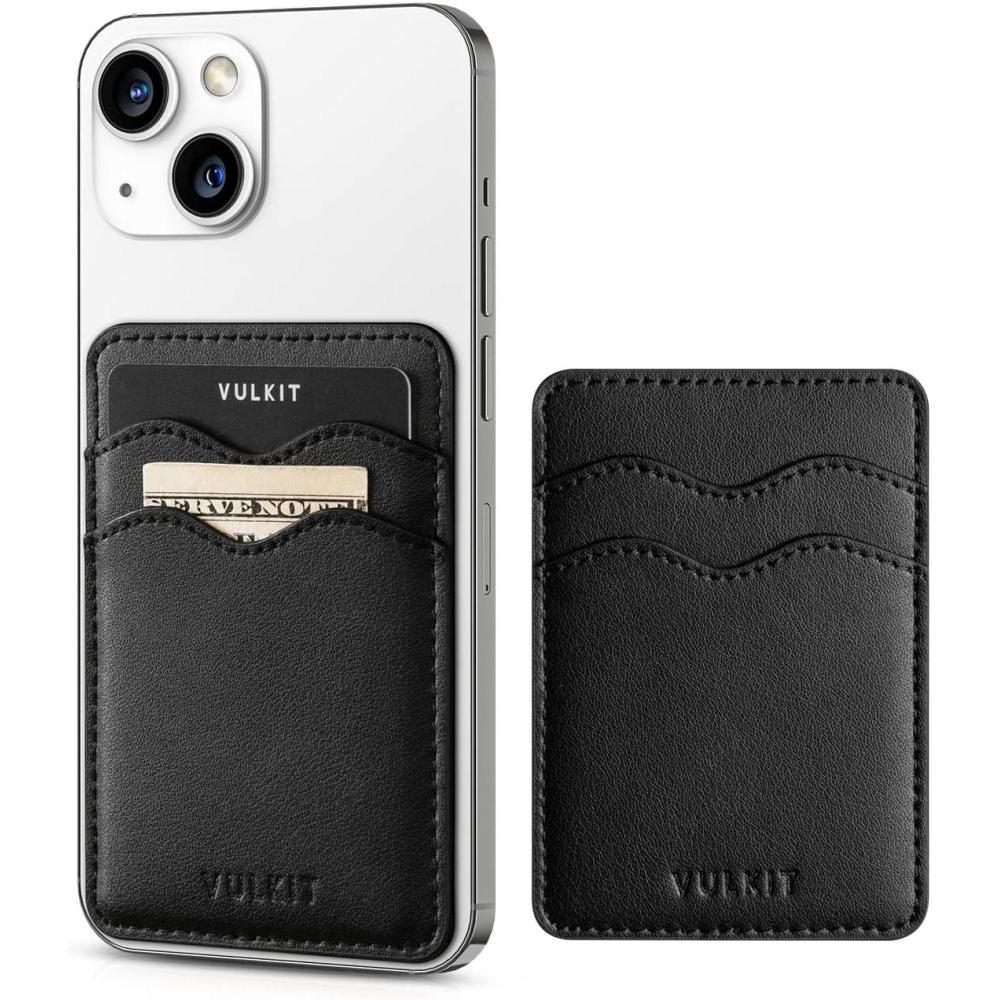 image:imageVULKIT Stick on Card Holder Compatible for iphone Leather Cell Phone Wallet Credit Card Case Strong Sticker for WomenBlack