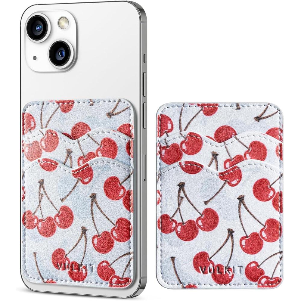 image:imageVULKIT Stick on Card Holder Compatible for iphone Leather Cell Phone Wallet Credit Card Case Strong Sticker for WomenCherry Breeze