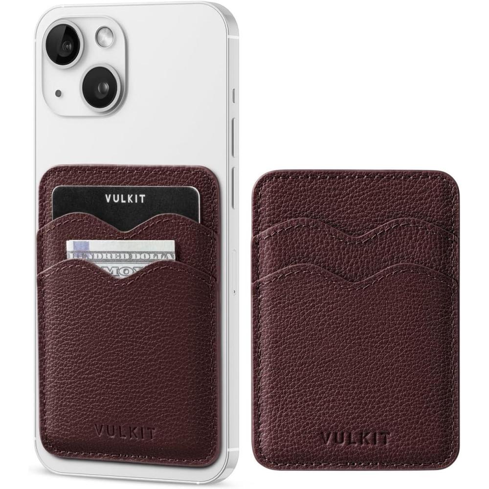 image:imageVULKIT Stick on Card Holder Compatible for iphone Leather Cell Phone Wallet Credit Card Case Strong Sticker for WomenGenuine Espresso