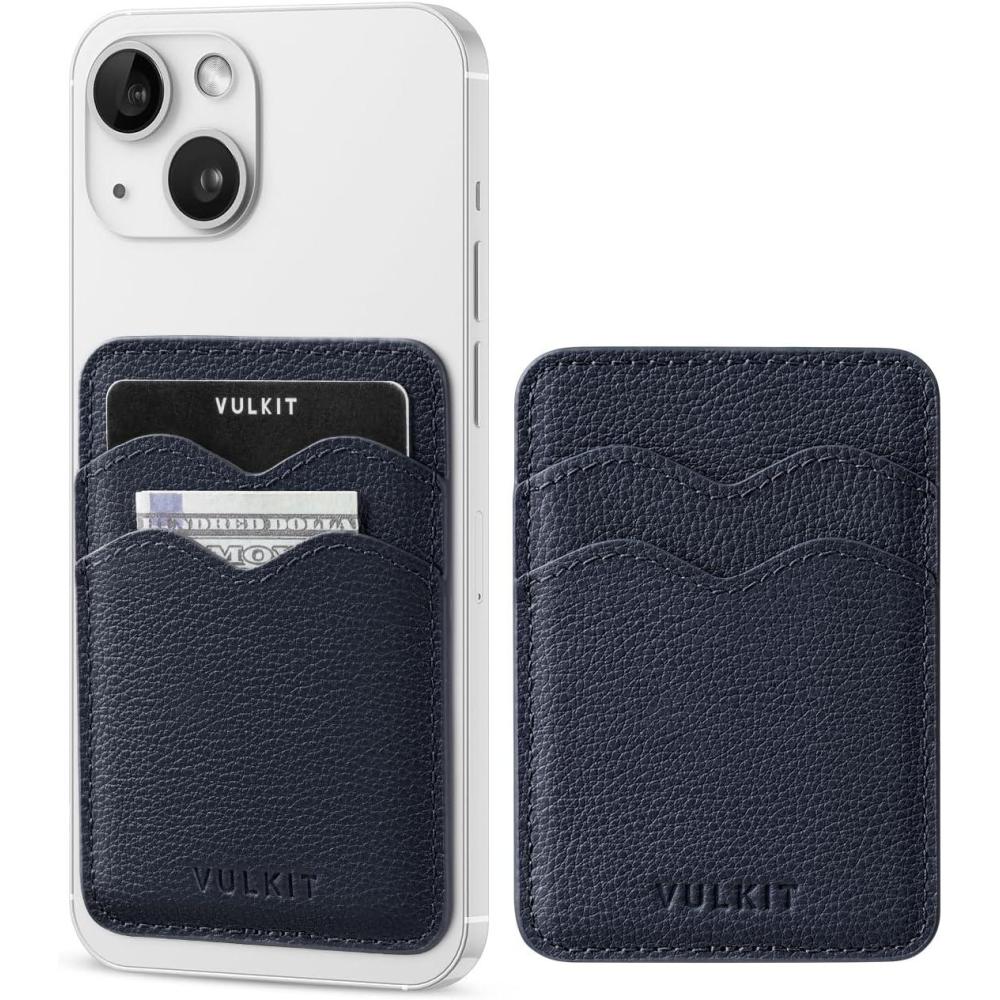 image:imageVULKIT Stick on Card Holder Compatible for iphone Leather Cell Phone Wallet Credit Card Case Strong Sticker for WomenGenuine Navy