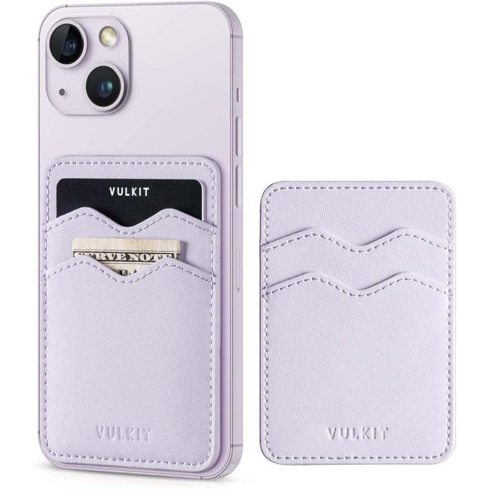 image:imageVULKIT Stick on Card Holder Compatible for iphone Leather Cell Phone Wallet Credit Card Case Strong Sticker for WomenLilac