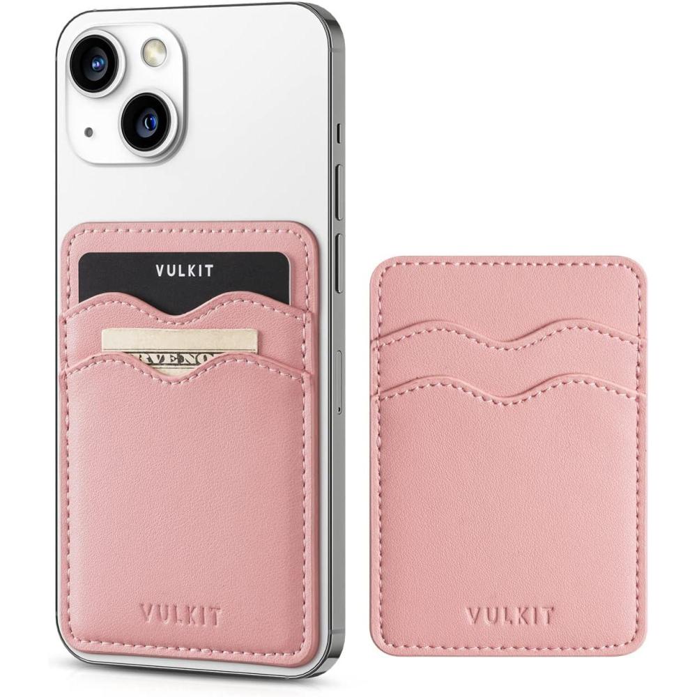 image:imageVULKIT Stick on Card Holder Compatible for iphone Leather Cell Phone Wallet Credit Card Case Strong Sticker for WomenRose