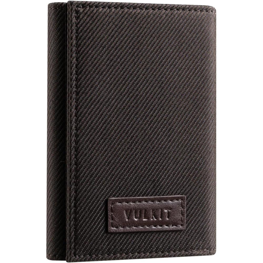 image:imageVULKIT Trifold Canvas Wallet Slim Credit Card Holder with 3 ID Windows amp Zipper Pocket Rfid Blocking Minimalist Nylon Wallet for Men Small Mens Polyester Touch Fasteners Wallet BlueBrown