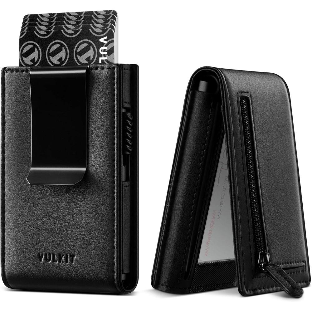 image:imageVULKIT Wallet for Men RFID Blocking Leather Wallet with Money Clip Pop Up Card Wallet with ID Window amp Family Photo WindowBlack