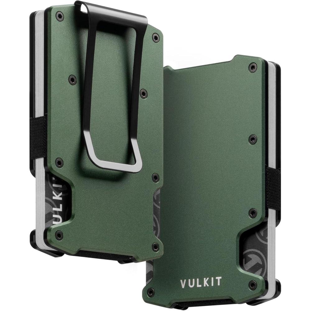 image:imageVULKIT Wallet for Men Slim Wallet with Money Clip RFID Blocking Metal Wallet Card Holder Mens for 15 CardsArmy Green