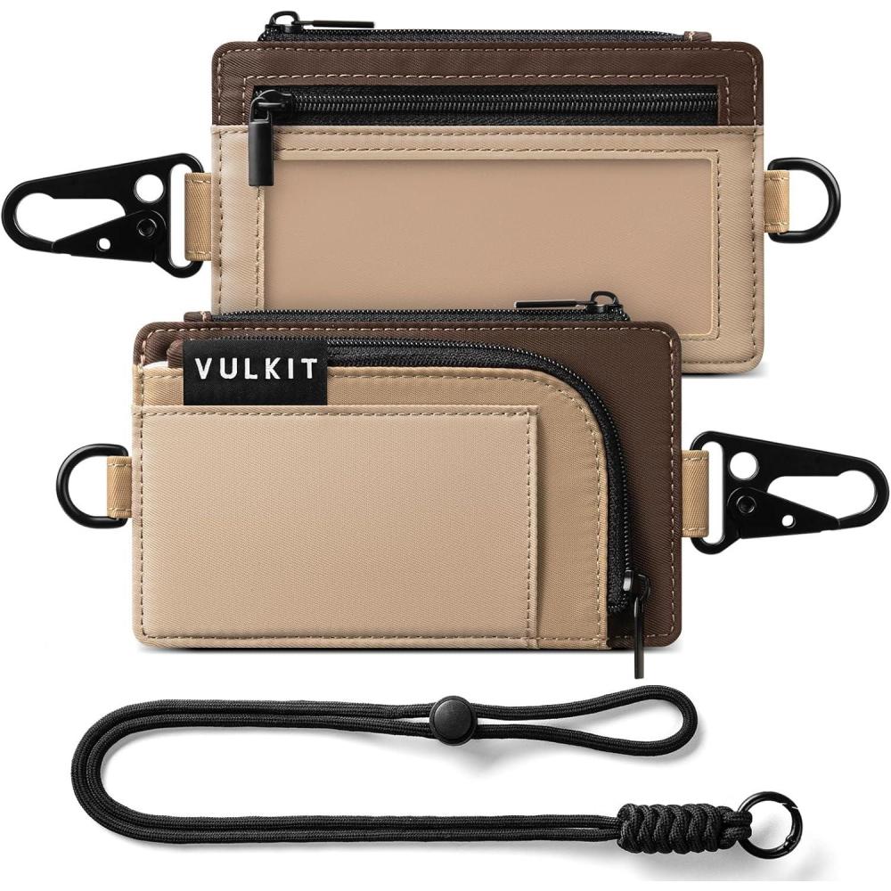 image:imageVULKIT WaterResistant Keychain Wallet with Lanyard for Men and Women Outdoor Zipper Pouch Wallet with Clear ID Window for Hiking Fishing Skateboard and any Outdoor Activities Blush MeadowSierra Sand