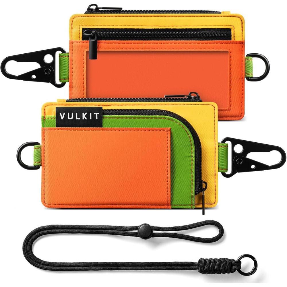 image:imageVULKIT WaterResistant Keychain Wallet with Lanyard for Men and Women Outdoor Zipper Pouch Wallet with Clear ID Window for Hiking Fishing Skateboard and any Outdoor Activities Blush MeadowCitrus Trail